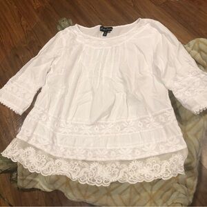 Gretty Zueger White 100% Cotton Embroidered Lace Blouse Boho Peasant Top